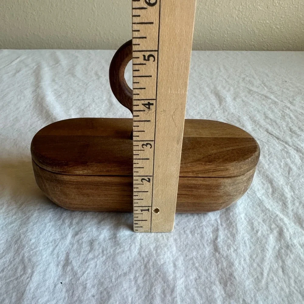 Bloomingville Acacia Wood Divided Container Dish Serving Storage Ring Handle Lid